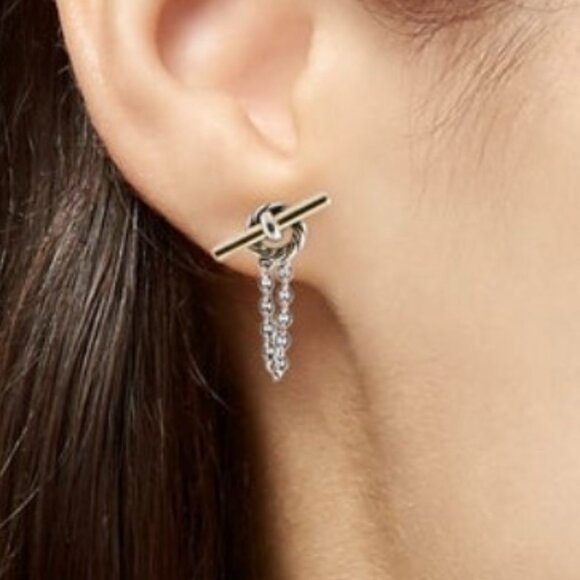 DAVID YURMAN 18K GOLD & STERLING SILVER MERCER PETITE TOGGLE CHAIN EARRINGS - Picture 8 of 8